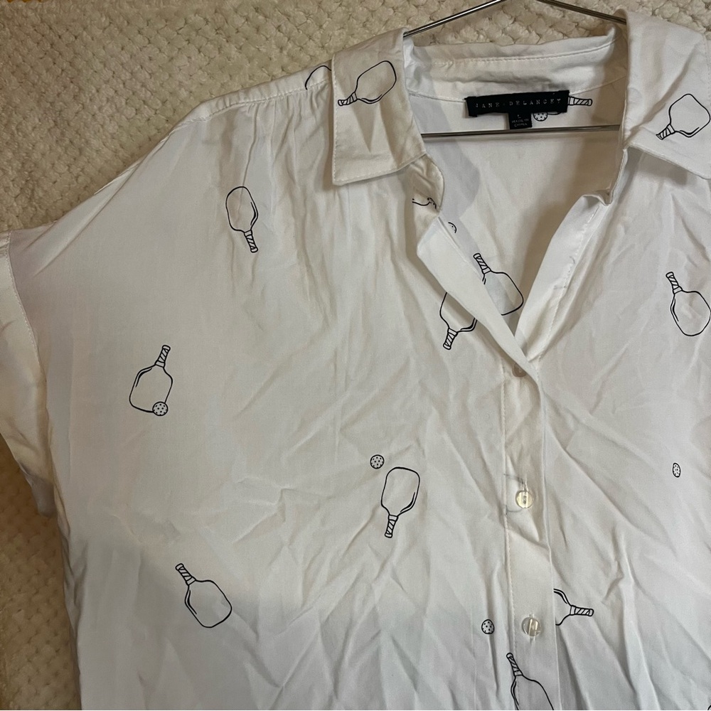 Jane and Delancey White Button Down Shirt Short Sleeves Collared Casual Large - Picture 3 of 6